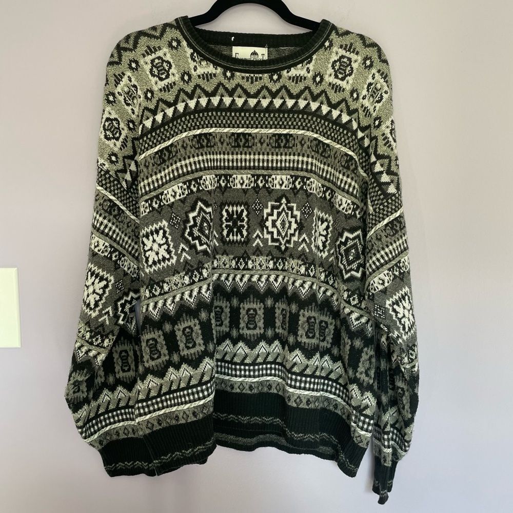 Florence Tricot Made in Italy Grandpa Crewneck Sweater Vintage Black and White